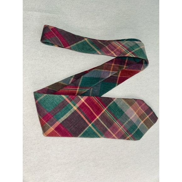 Lands' End Men's 100% Cotton Tie Pink Purple Green Plaid Made‎ in USA - Picture 5 of 7